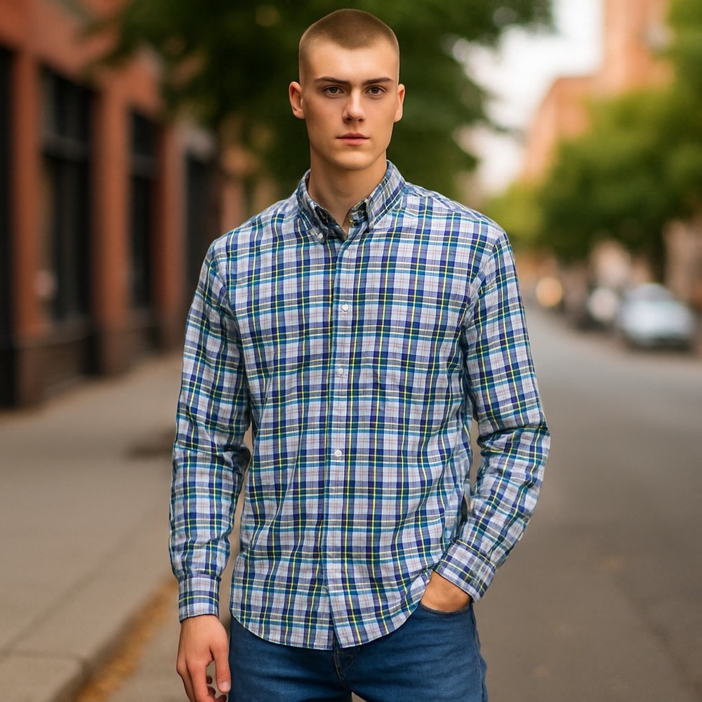 Vineyard Vines Men’s Stretch Poplin Check Button Down Shirt Blue Cloud Size XXL